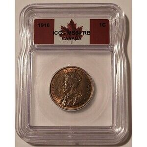 Canada George VI 1916 Large Cent MS64 RB ICG Flag Label